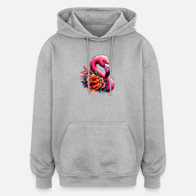 Flamant - Sweat à capuche oversize unisexe - gris chiné