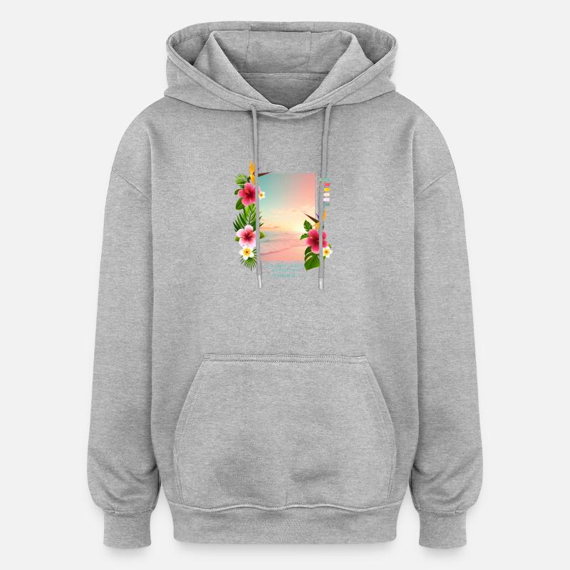 Mer - Sable - Coucher de soleil - Sweat à capuche oversize unisexe - gris chiné
