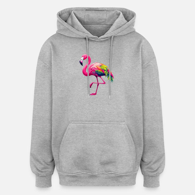 Flamant - Sweat à capuche oversize unisexe - gris chiné