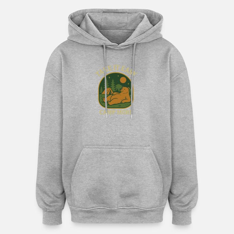 Motif d’ours douillet pour le camping - Sweat à capuche oversize unisexe - gris chiné