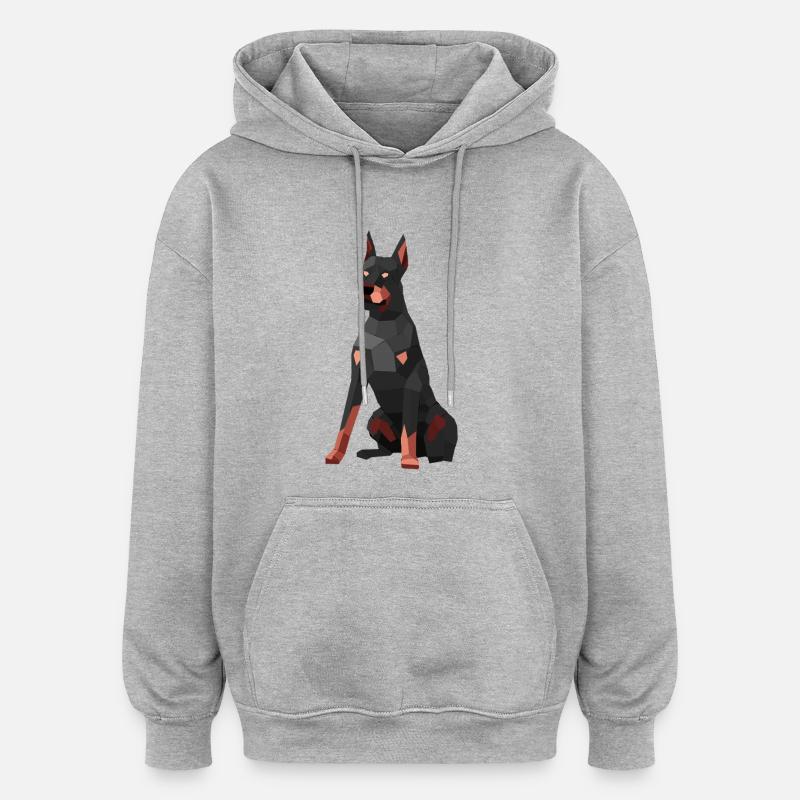 Doberman moderne – art low poly - Sweat à capuche oversize unisexe - gris chiné