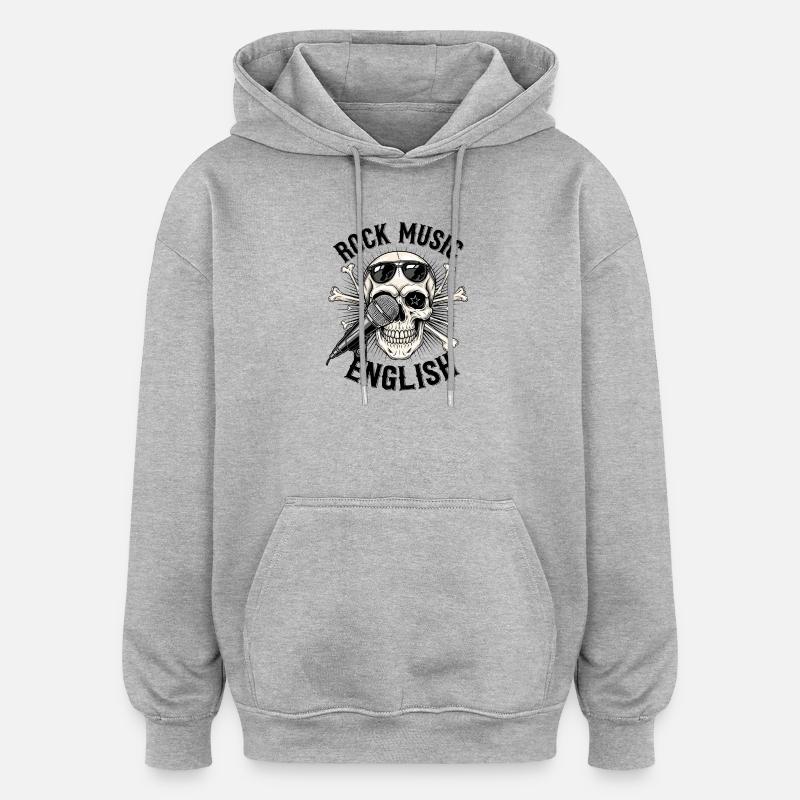 Motif de crâne de musique rock - Sweat à capuche oversize unisexe - gris chiné