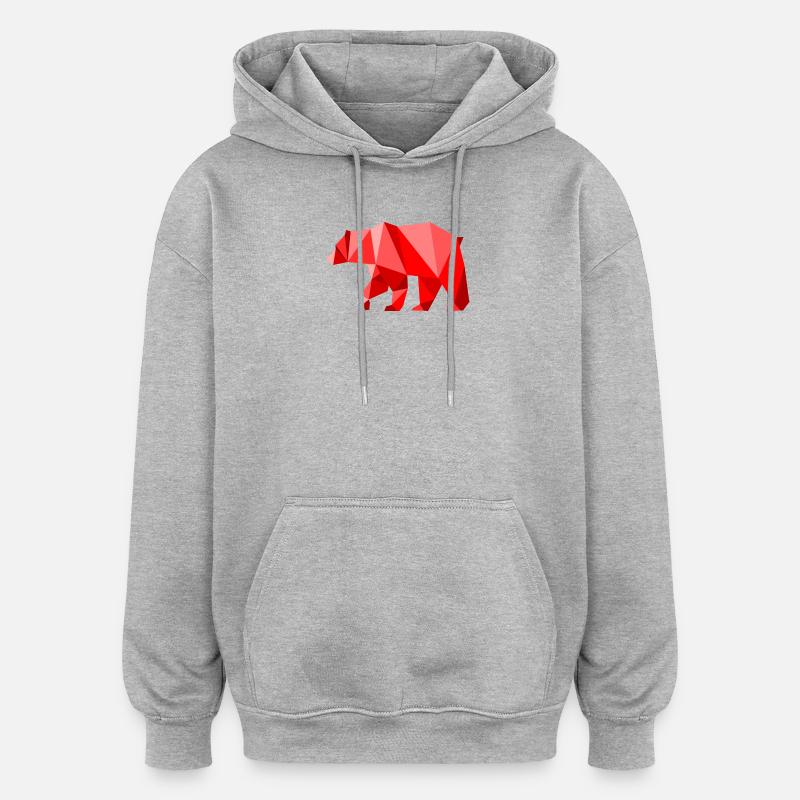 ours lowpoly rouge - Sweat à capuche oversize unisexe - gris chiné