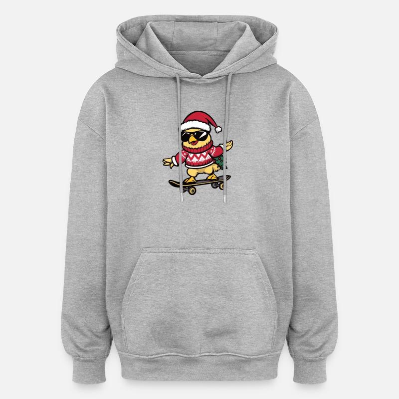Poulet Noël drôle - Sweat à capuche oversize unisexe - gris chiné
