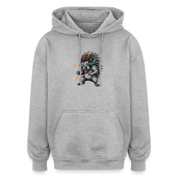 Elektrischer Cyber-Igel-DJ - Oversized Unisex Hoodie - Grau meliert - Vorne - Noah (186cm)