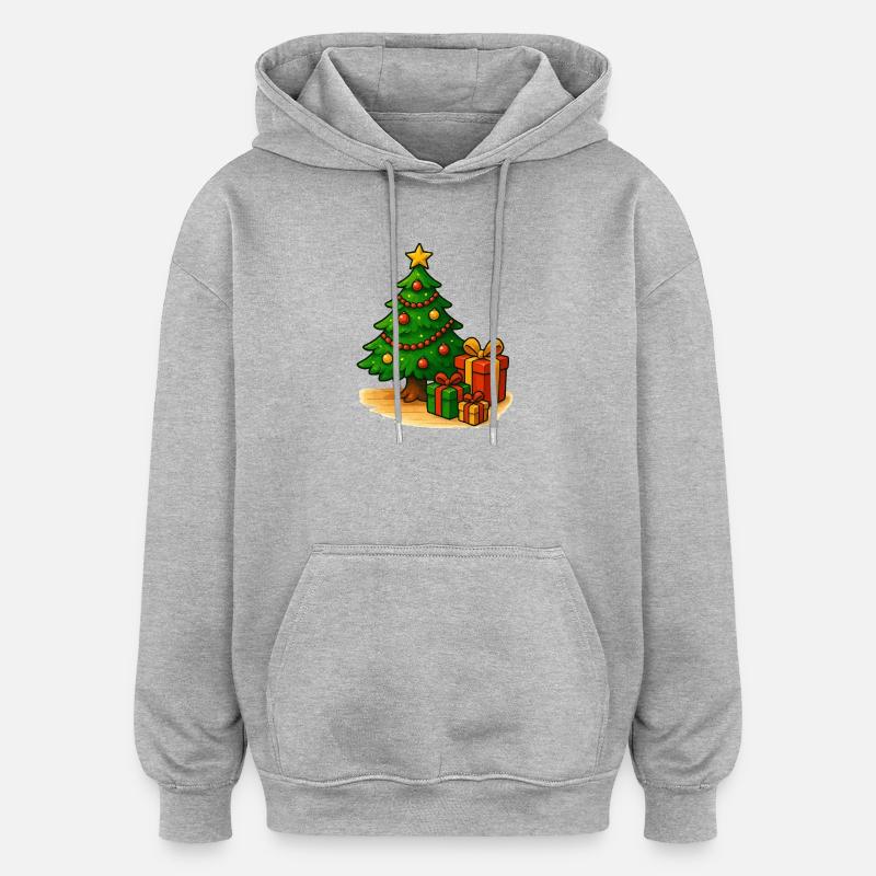 Christmas Tree with Gifts Pattern - Oversized Unisex Hoodie - heather grey