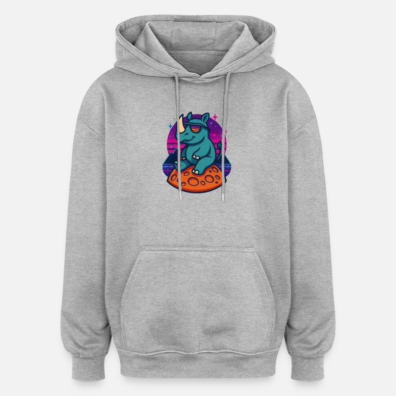 Rhinocéros Cosmique Rétro - Sweat à capuche oversize unisexe - gris chiné