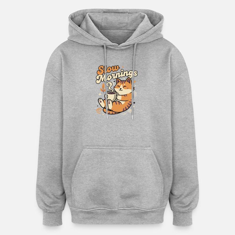 Langsame Morgenkatze mit Kaffee - Oversized Unisex Hoodie - Grau meliert