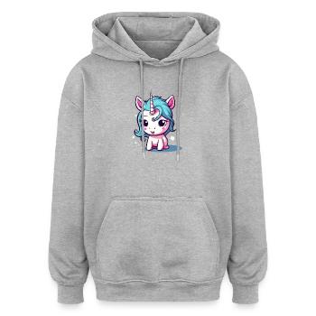 Blauhaariges Einhornchen Sticker - Oversized Unisex Hoodie - Grau meliert - Vorne - Noah (186cm)