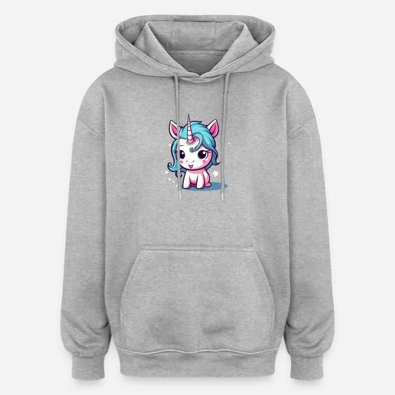 Blauhaariges Einhornchen Sticker - Oversized Unisex Hoodie - Grau meliert