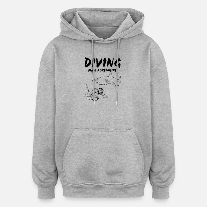 Plongée - Plongée - Plongée - Requin - Sweat à capuche oversize unisexe - gris chiné