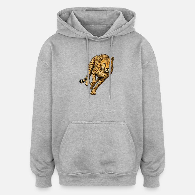 Motif sauvage à imprimé léopard - Sweat à capuche oversize unisexe - gris chiné