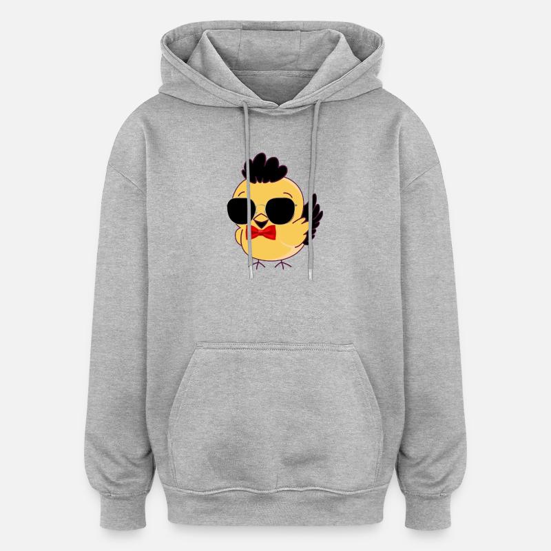 Poussin chic lunettes soleil - Sweat à capuche oversize unisexe - gris chiné