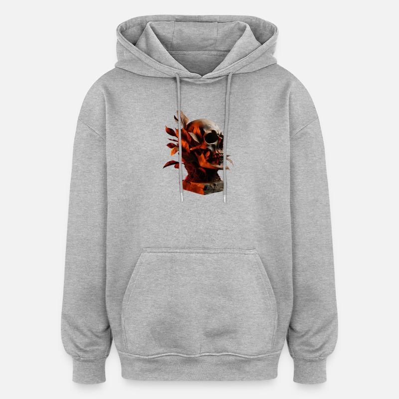 Crâne d’automne avec feuillage - Sweat à capuche oversize unisexe - gris chiné