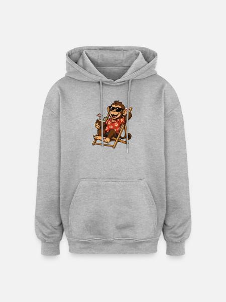 Affe am Strand im Hawaii-Look - Oversized Unisex Hoodie - Grau meliert