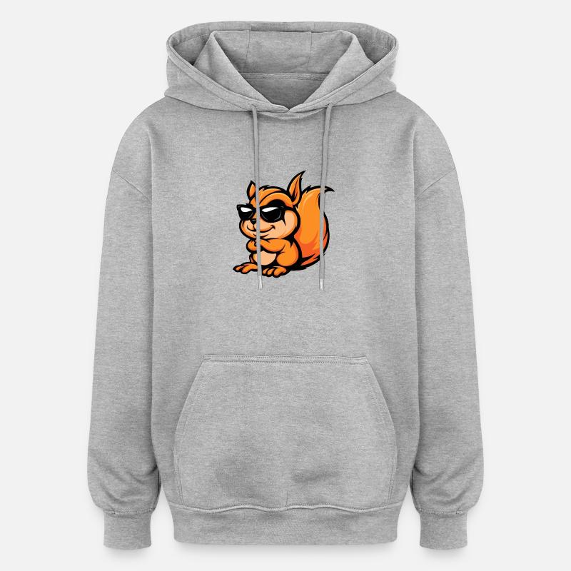 Écureuil Bande dessinée Cool - Sweat à capuche oversize unisexe - gris chiné