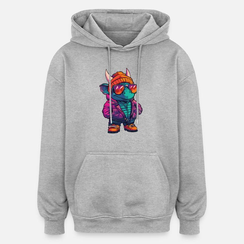 Dinosaurier triceratops Winter Comic - Oversized Unisex Hoodie - Grau meliert