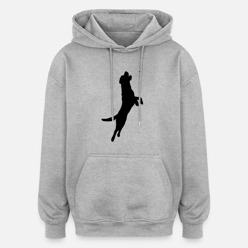 Chien saute pour traiter - Sweat à capuche oversize unisexe - gris chiné