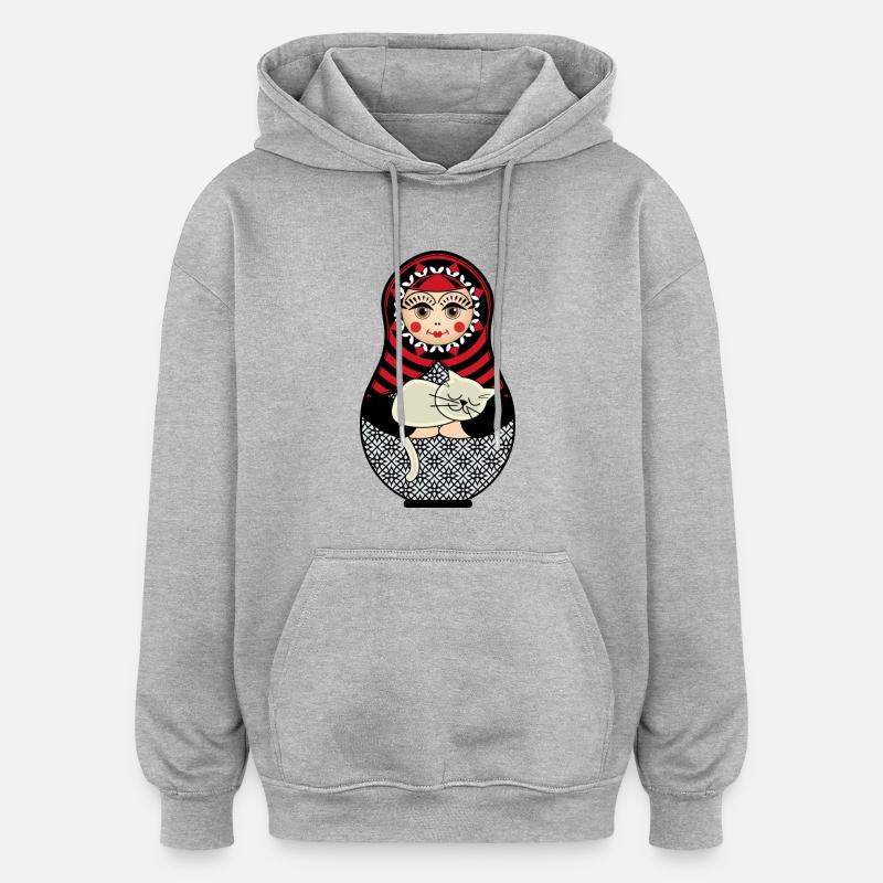 Matryoshka matryoshka poupée russe chat - Sweat à capuche oversize unisexe - gris chiné