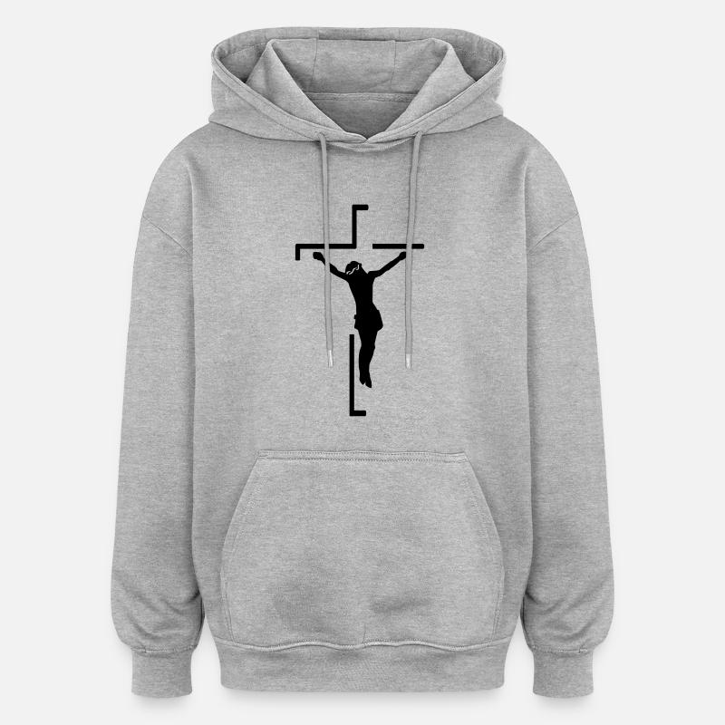 Jésus - Sweat à capuche oversize unisexe - gris chiné