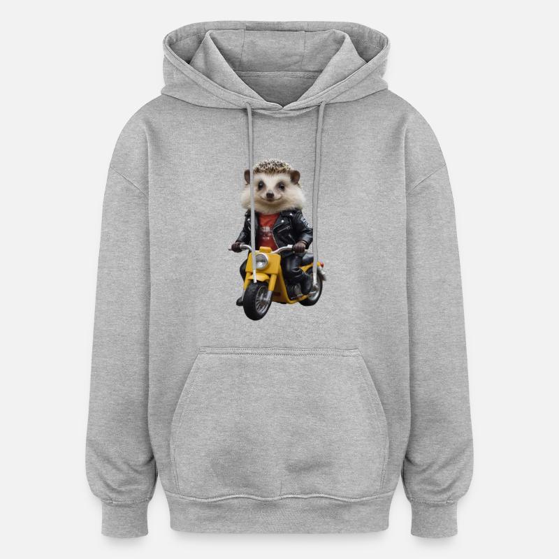 Hérisson scooter - Sweat à capuche oversize unisexe - gris chiné