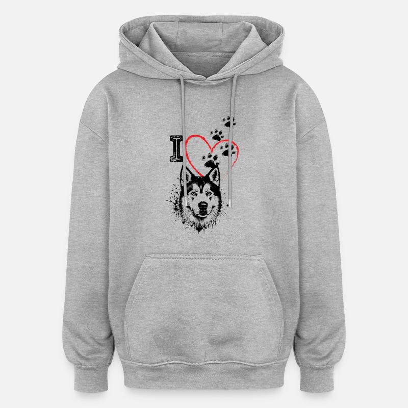 J’ADORE LES CHIENS - Sweat à capuche oversize unisexe - gris chiné