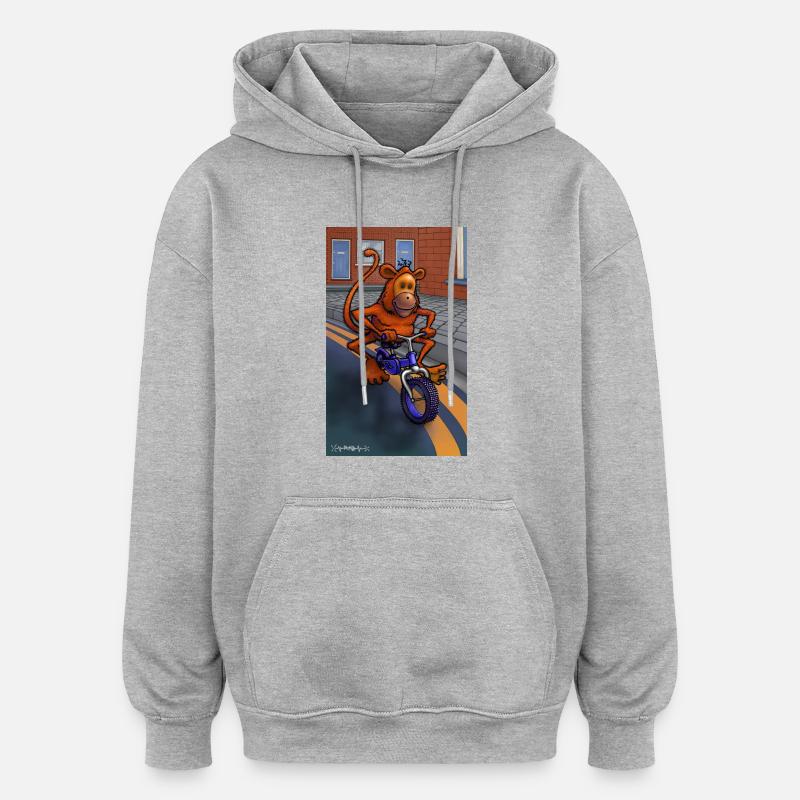Monkey on a bicycle - Oversized Unisex Hoodie - heather grey