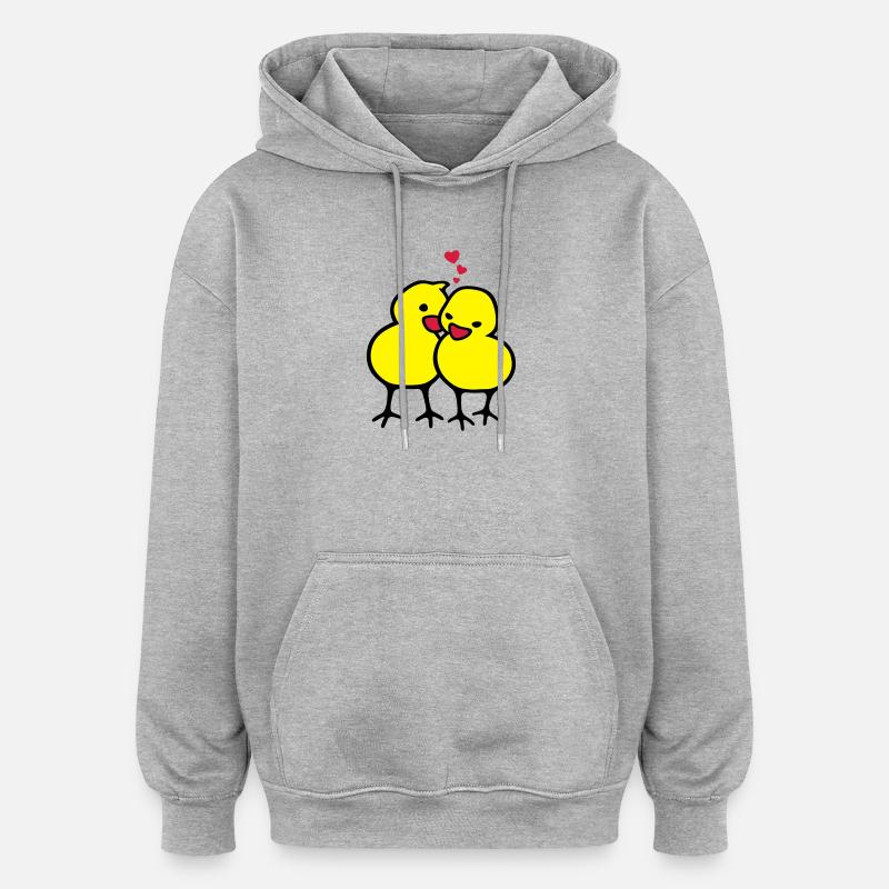 chicks in love (c) - Sweat à capuche oversize unisexe - gris chiné