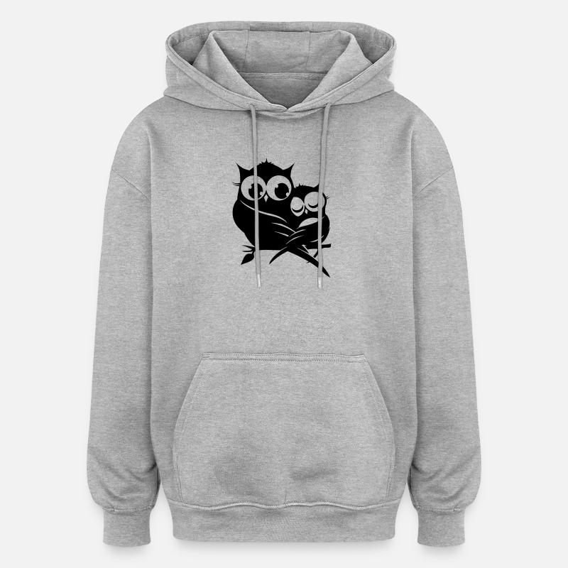 zwei Eulen auf einem Ast - Oversized Unisex Hoodie - Grau meliert