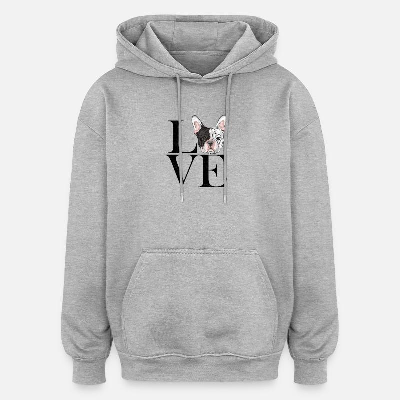 noir bouledogue français - Sweat à capuche oversize unisexe - gris chiné