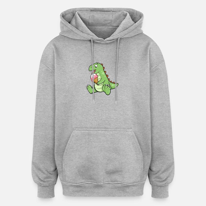 Eiscreme Dino Erdbeereis Dinosaurier T-Rex Saurier - Oversized Unisex Hoodie - Grau meliert