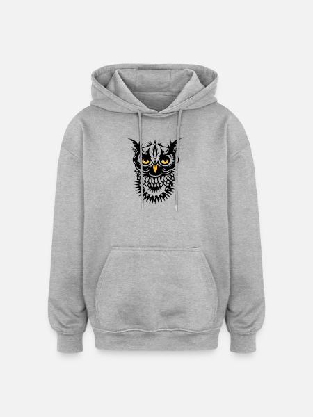 Visage d'un hibou - Sweat à capuche oversize unisexe - gris chiné