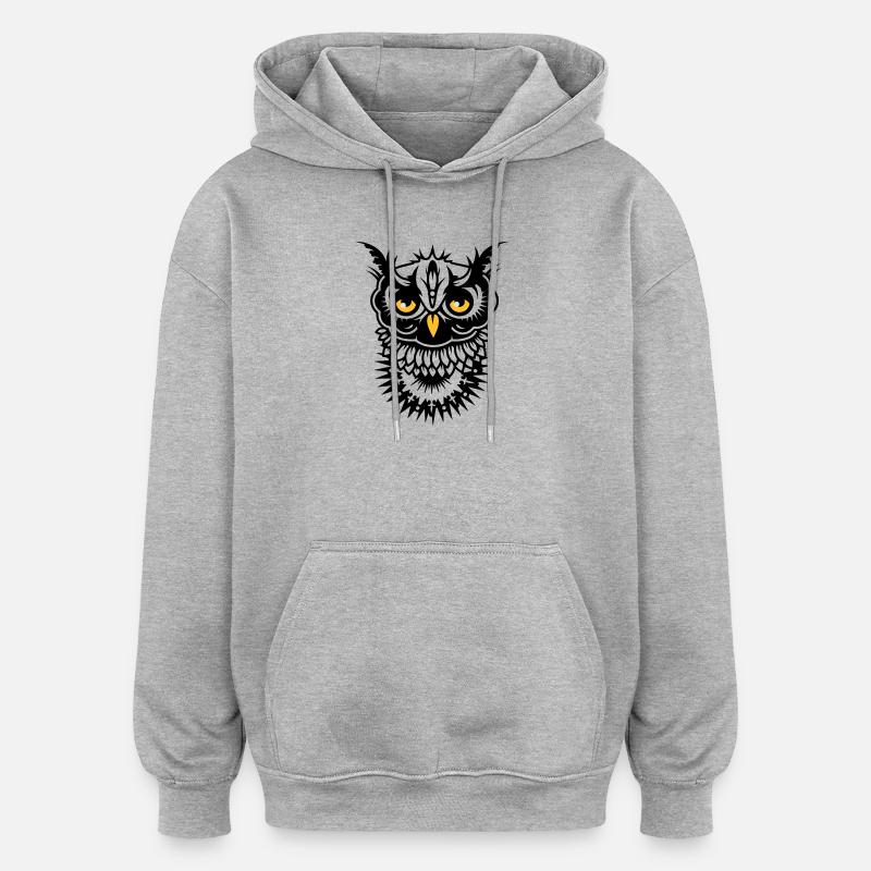 Visage d'un hibou - Sweat à capuche oversize unisexe - gris chiné