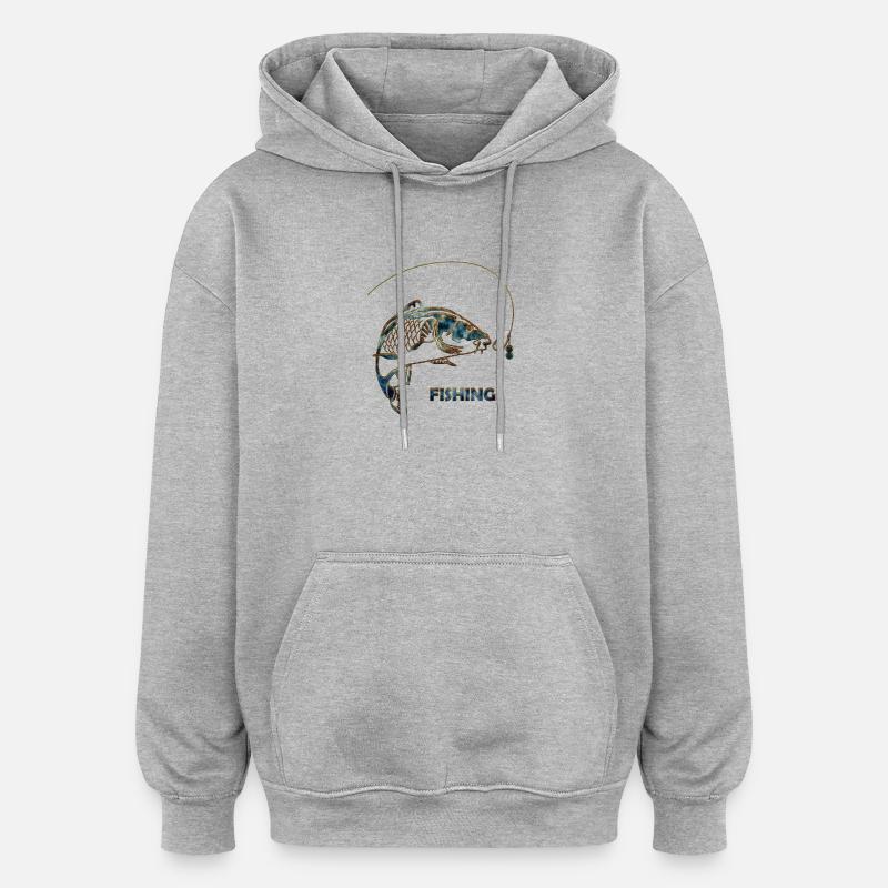 pêche - Sweat à capuche oversize unisexe - gris chiné