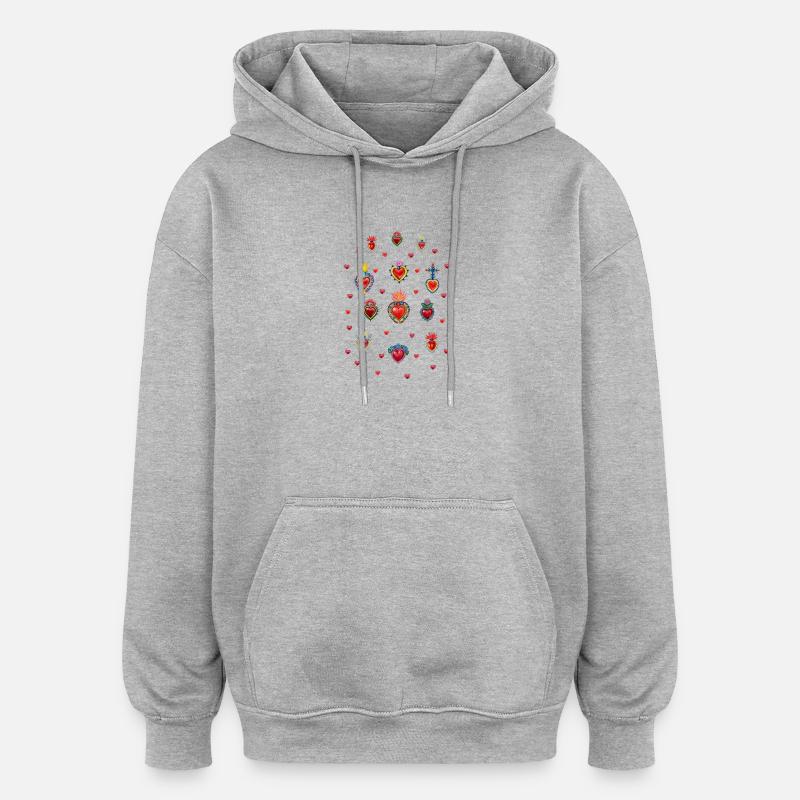 Sacrés Coeurs Mexicains # 1 - Sweat à capuche oversize unisexe - gris chiné