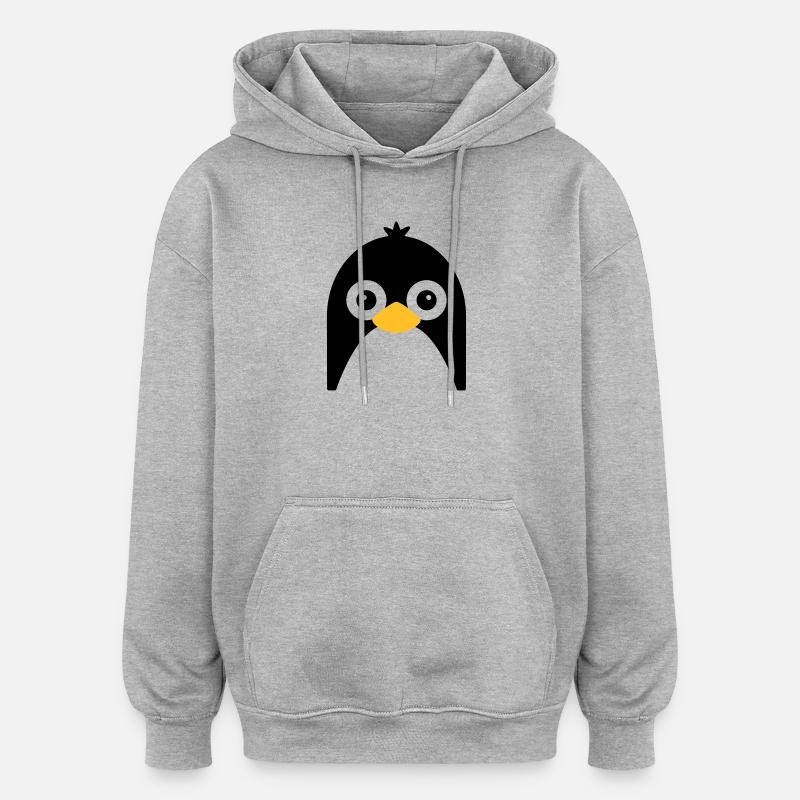 Visage de pingouin mignon - Sweat à capuche oversize unisexe - gris chiné