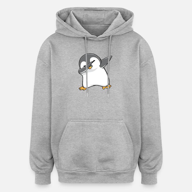Pingouin Dabbing Kawaii doux - Sweat à capuche oversize unisexe - gris chiné