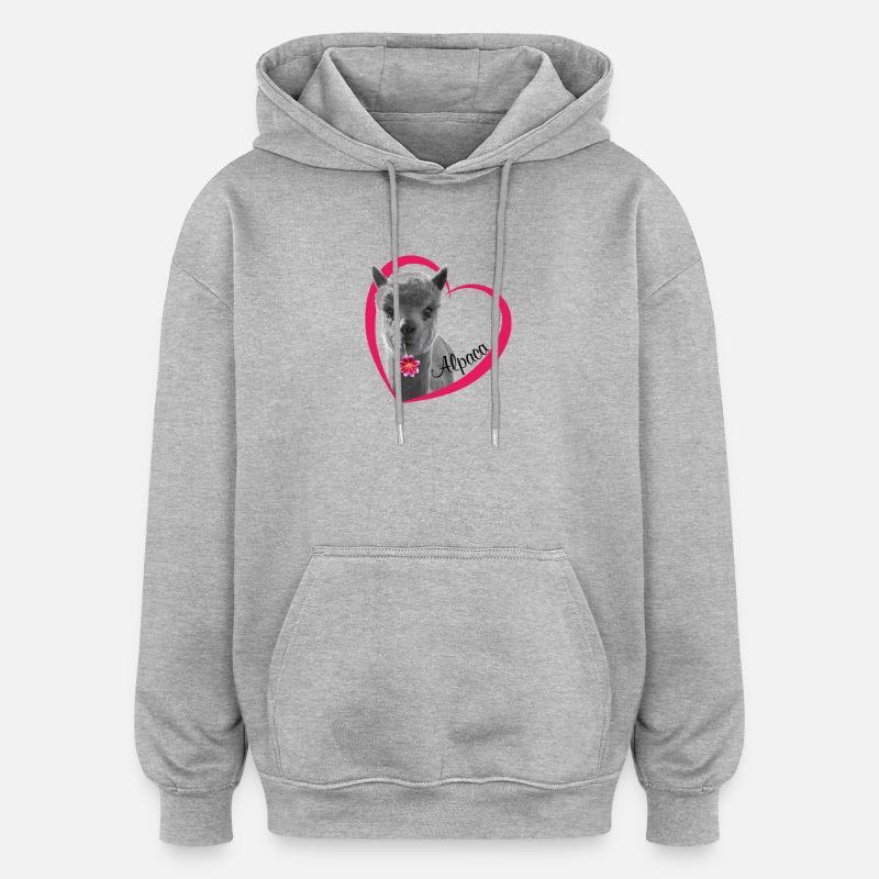 J’adore Alpaca. I love Alpaca - Sweat à capuche oversize unisexe - gris chiné
