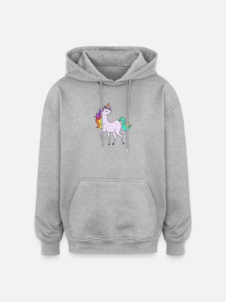 Eenhoorn met asterisk en regenboogkleuren - Oversized uniseks hoodie - grijs gemêleerd