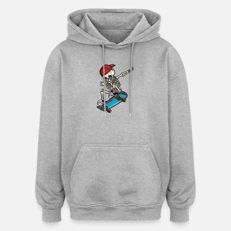 Dabbing Skelett Skateboard - Oversized Unisex Hoodie - Grau meliert