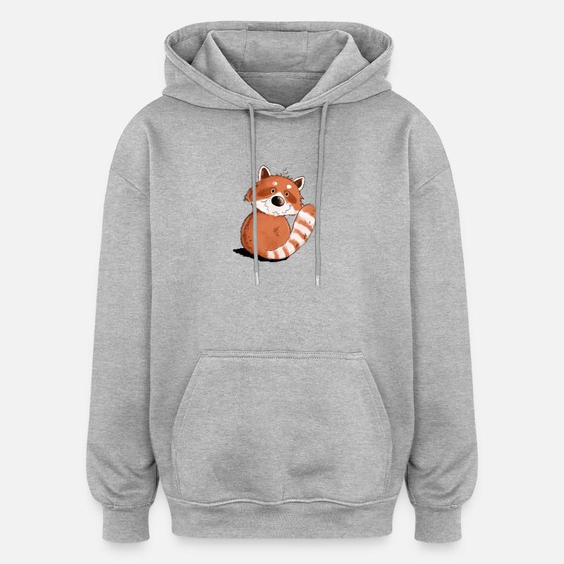 Droll Red Panda I Faune - Sweat à capuche oversize unisexe - gris chiné