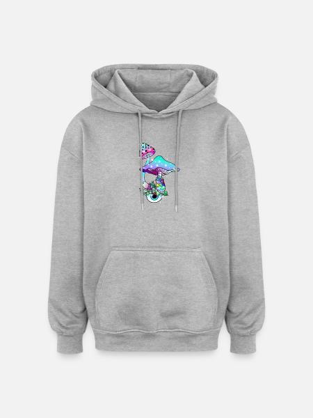 Magic Mushrooms Neon Zauber Pilze Psychedelic - Oversized Unisex Hoodie - heather grey