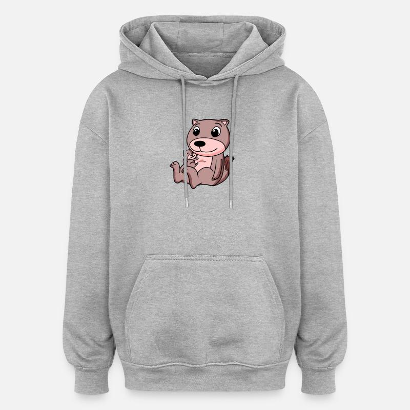 Belette avec bébé belette - Sweat à capuche oversize unisexe - gris chiné