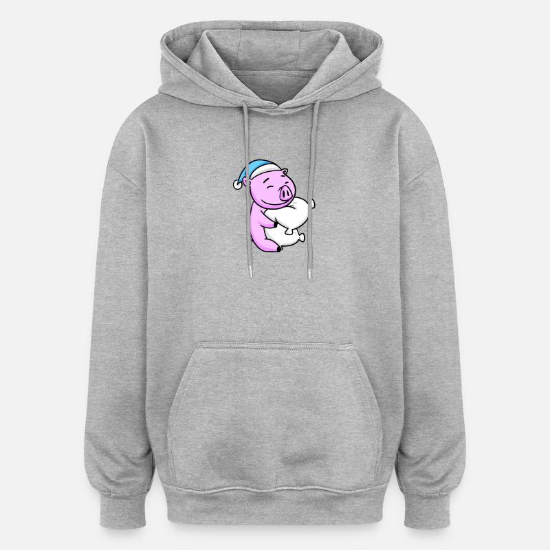 Cochon - Sweat à capuche oversize unisexe - gris chiné
