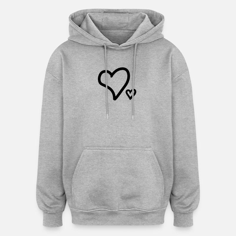 Cœurs - Sweat à capuche oversize unisexe - gris chiné