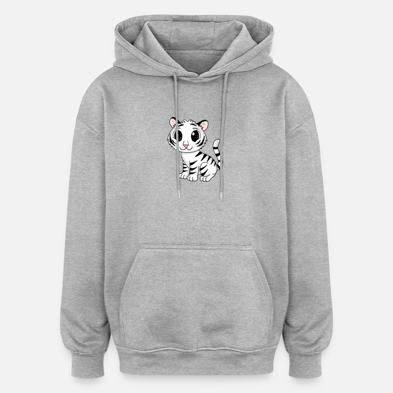 tigre blanc - Sweat à capuche oversize unisexe - gris chiné