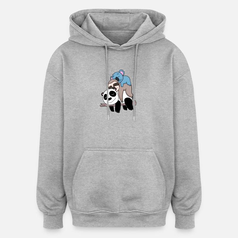 Panda paresseux et koala - Sweat à capuche oversize unisexe - gris chiné