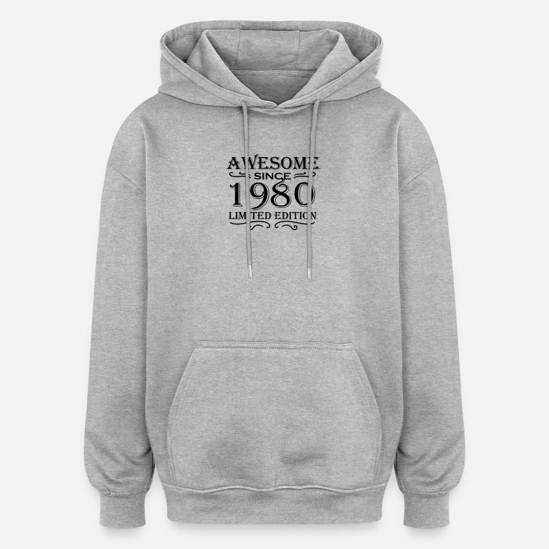 1980 - Né en 1980 - Sweat à capuche oversize unisexe - gris chiné