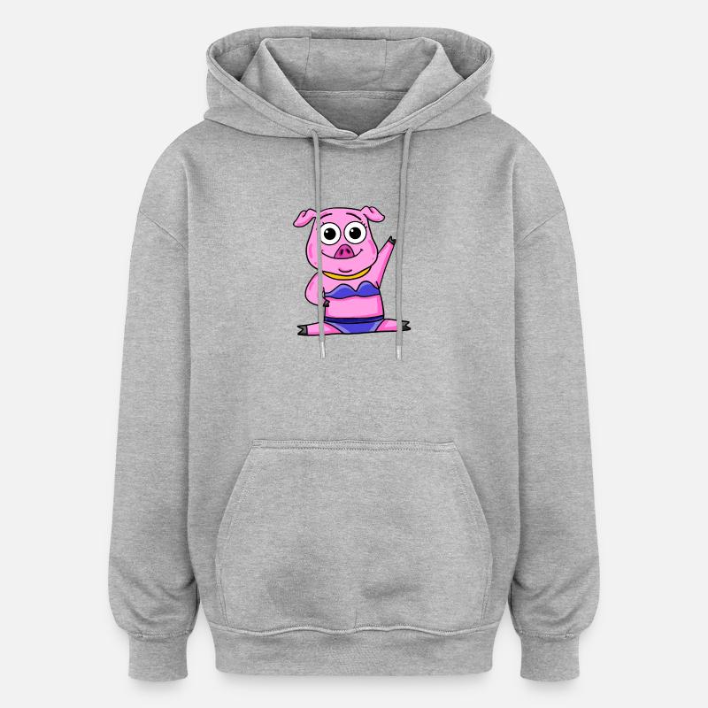 Cochon - Sweat à capuche oversize unisexe - gris chiné