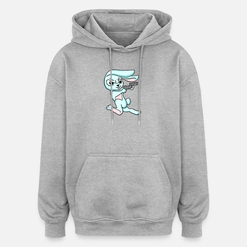 Rabbit with pistol - Oversized Unisex Hoodie - heather grey